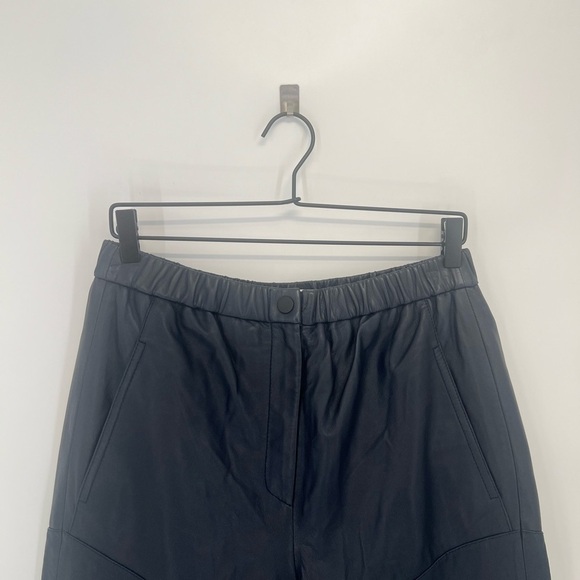 TELA Designer 100% Leather Rare Seamed High Rise Jogger Straight Leg Trousers - Picture 1 of 11